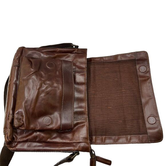 Vintage Fossil Distressed Aged Brown Leather Briefcase Messenger Bag - Picture 11 of 16